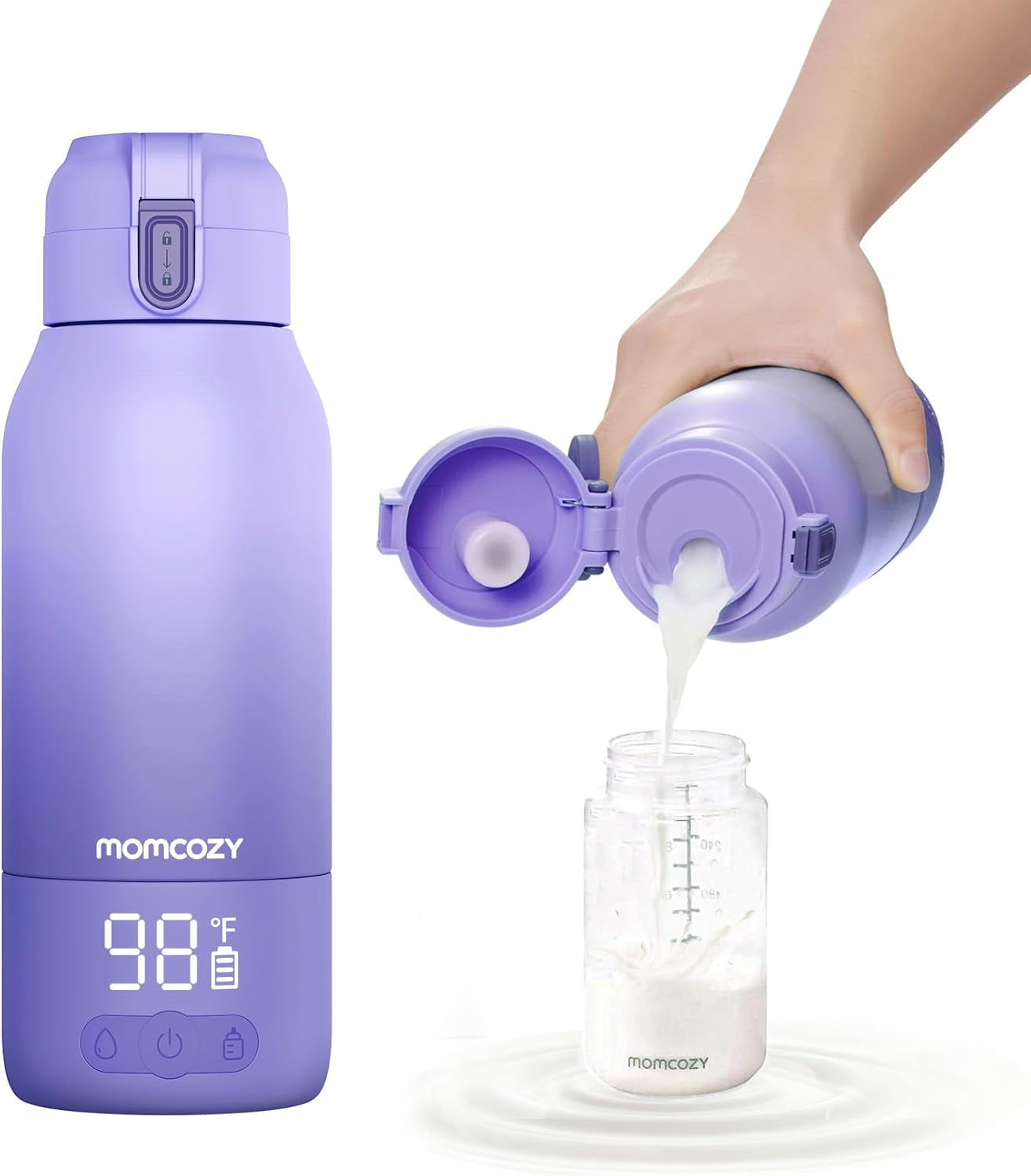 Momcozy Portable Bottle Warmer for Travel โ Dual Heating Modes for Breast Milk & Water, Portable Milk Warmer with Fast Heating & Long Battery Life, 17 Ounces Large Capacity to Meet Your All-Day Needs