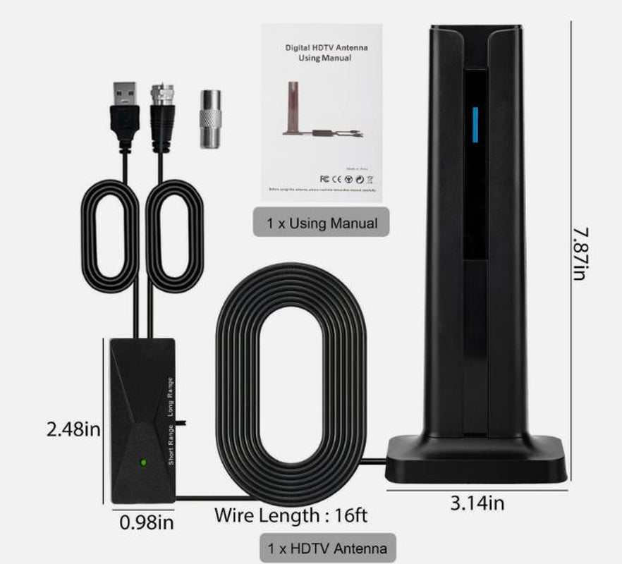 Ultimate Smart HDTV Antenna - Indoor/Outdoor, Amplified Signal Booster, 5M Cable & 3M Double-Sided Tape, Supports 4K & 1080P for All TVs