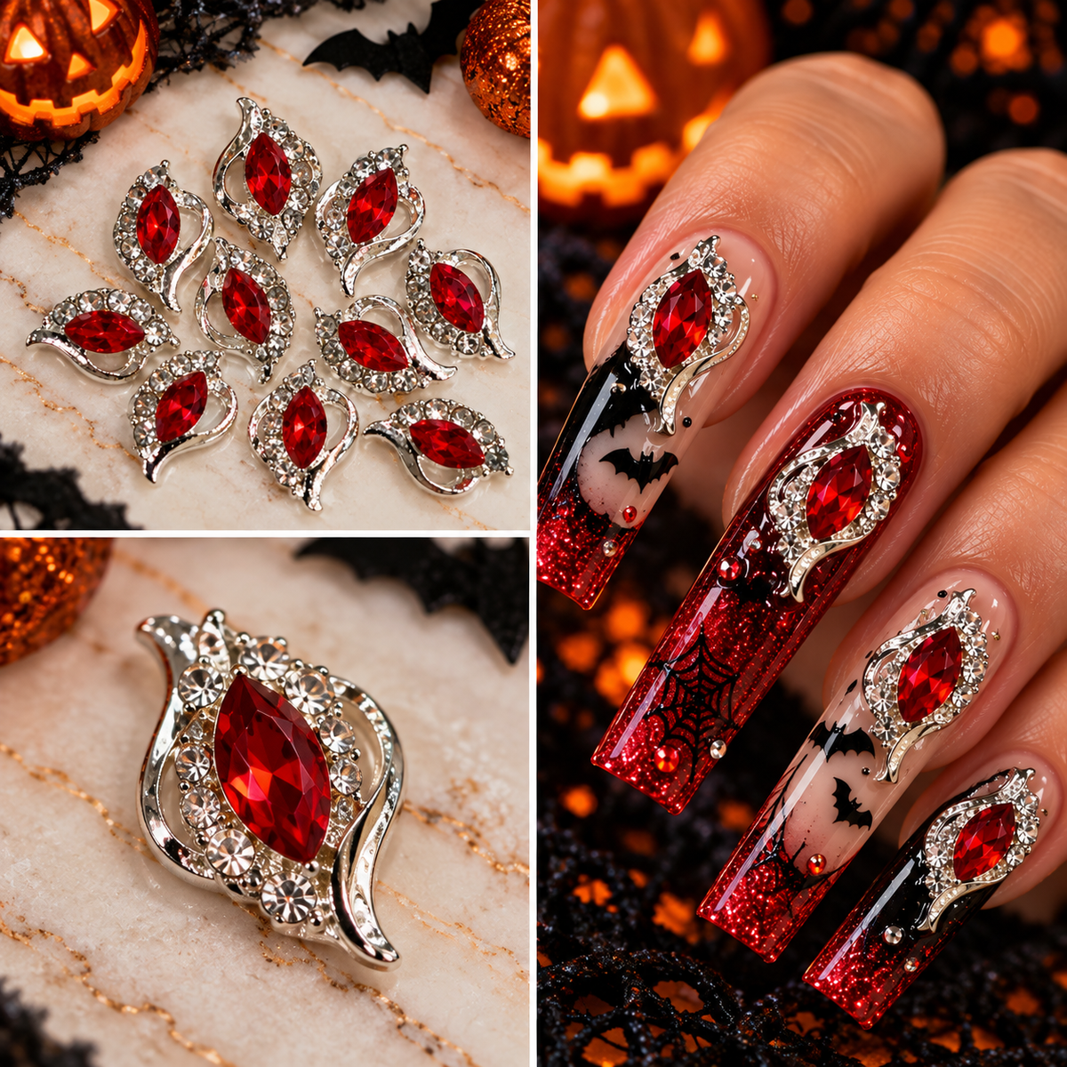Queen - Nail Charms 10pc - #181 Red Sapphire Leaf Crystals