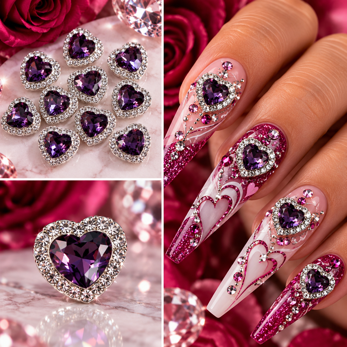 Queen - Nail Charms 10pc - #066 Purple Hearts