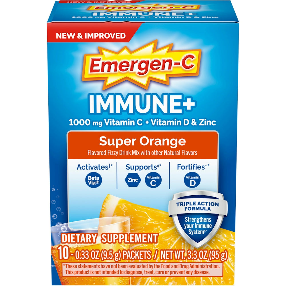 Emergen-C Immune Support+Fizzy Drink Mix Super Orange 10 Ct