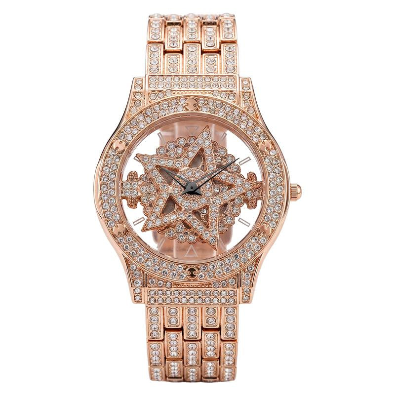 Luxury Watches for Ladies and Gentlemen Luxury round Dial Diamond-Encrusted with Rotating Star Design Quartz Watch - Fashionable Sparkling & Versatile Timeless Classic Design with Adjustment Tool Birthday Gifts