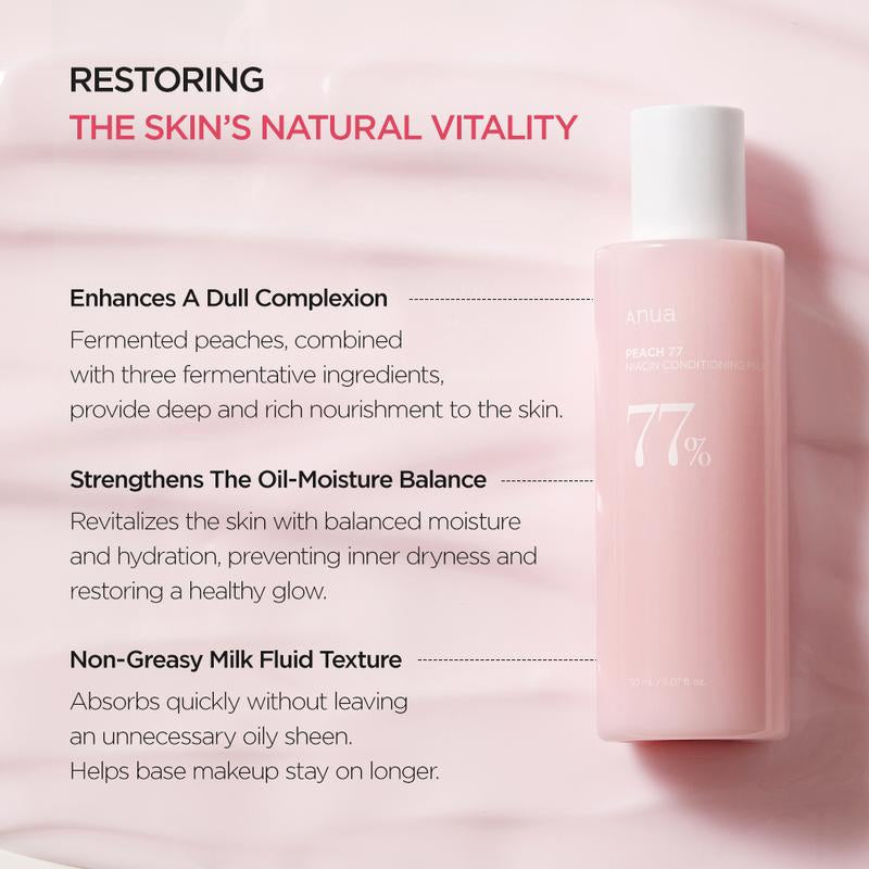 Anua Peach 77 Niacin Conditioning Milk 5.07 Fl. Oz. (150Ml)|Korean Skin Care, Moisturizer, Skincare Comfort, Hydrating, Niacinamide, Brightening