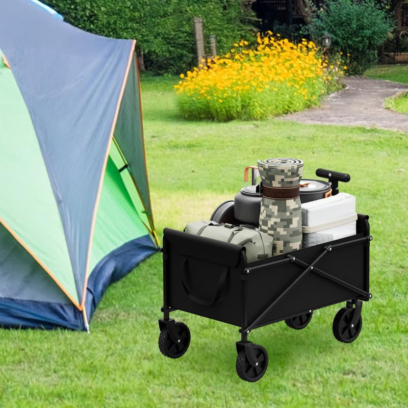 Foldable Multi-Purpose Handcart - Heavy-Duty Design for Beach, Camping, Garden, Shopping & RV Storage Folding Steel Frame Garden Trolley All-Terrain Tire
