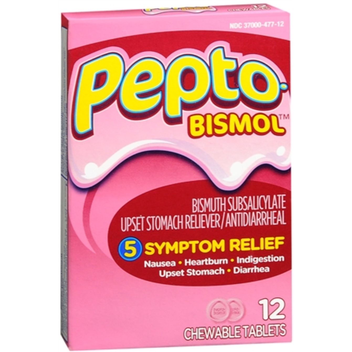 Pepto Bismol Chewable Tablets Upset Stomach Reliever/Antidiarrheal 12Ea