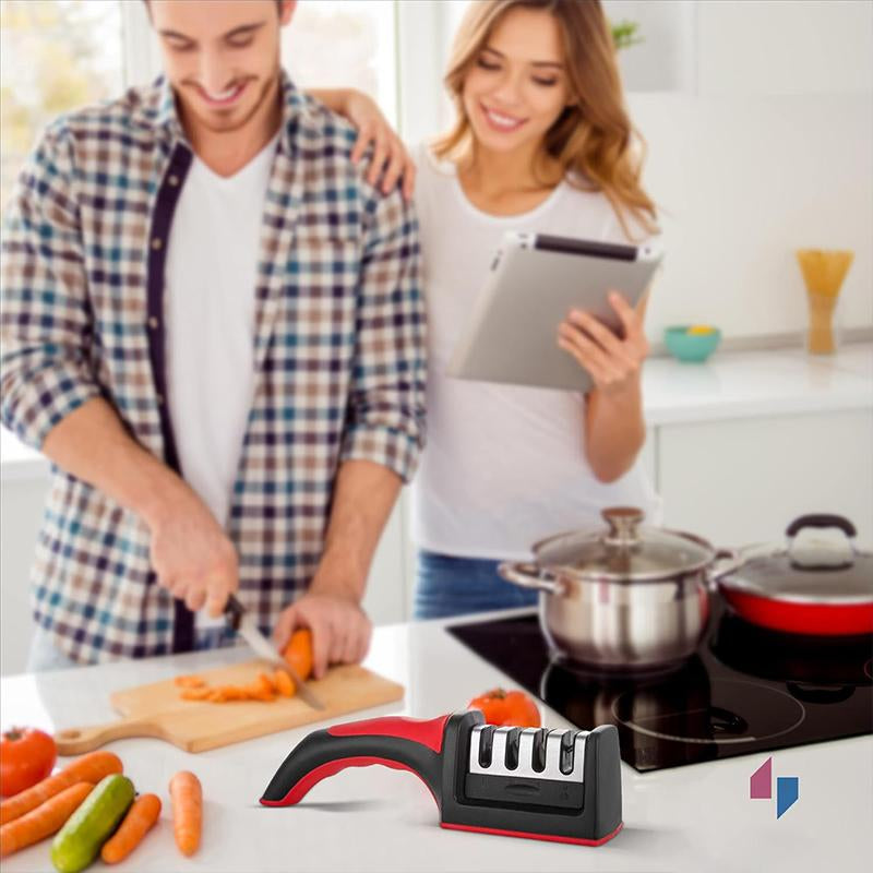 4-Stage Professional Kitchen Knife Sharpener - Knife Sharpener Helps Repair, Restore, Polish Blades and 4 Stage Sharpening Slots