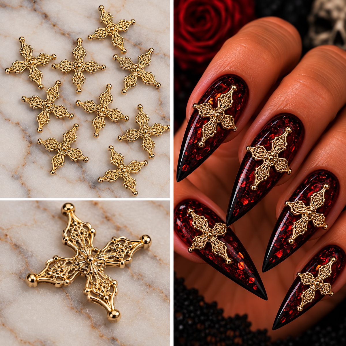 Queen - Nail Charms 10pc - #380 Gold Plus Crosses