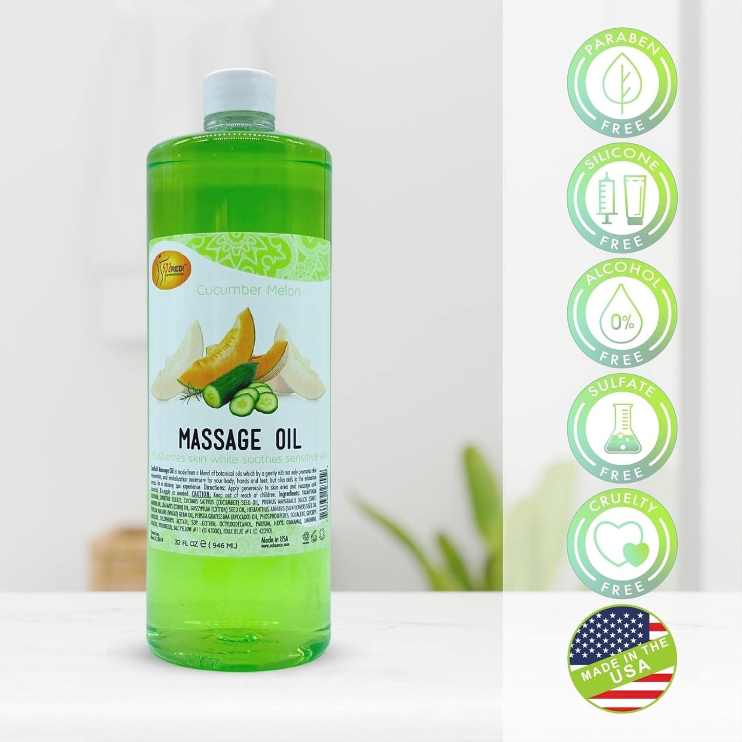 Massage Oil 32oz - Cucumber Melon | Mani Pedi Body