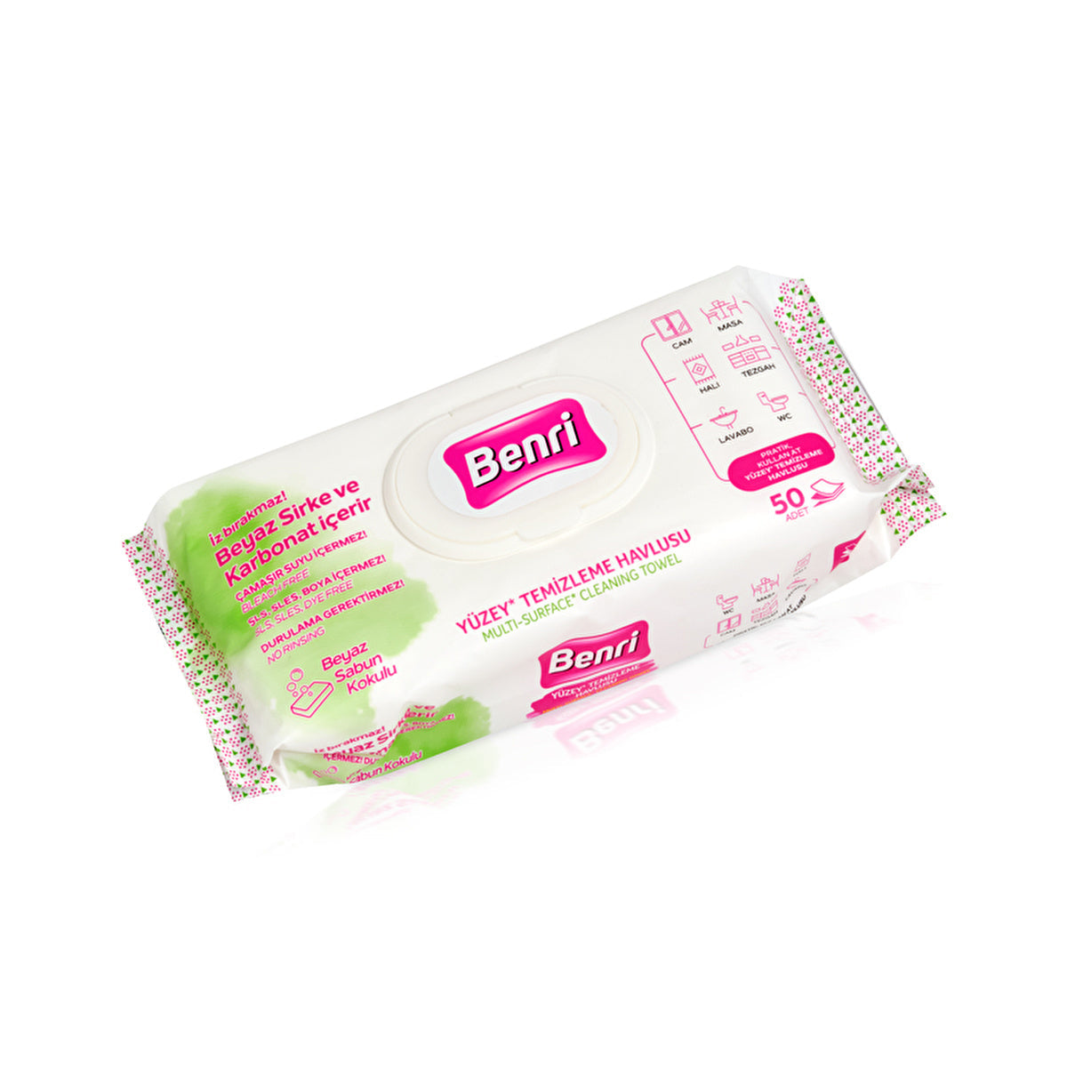 Benri Surface Cleaning Wipes 50 Count - Streak-Free Formula | Fresh Scent