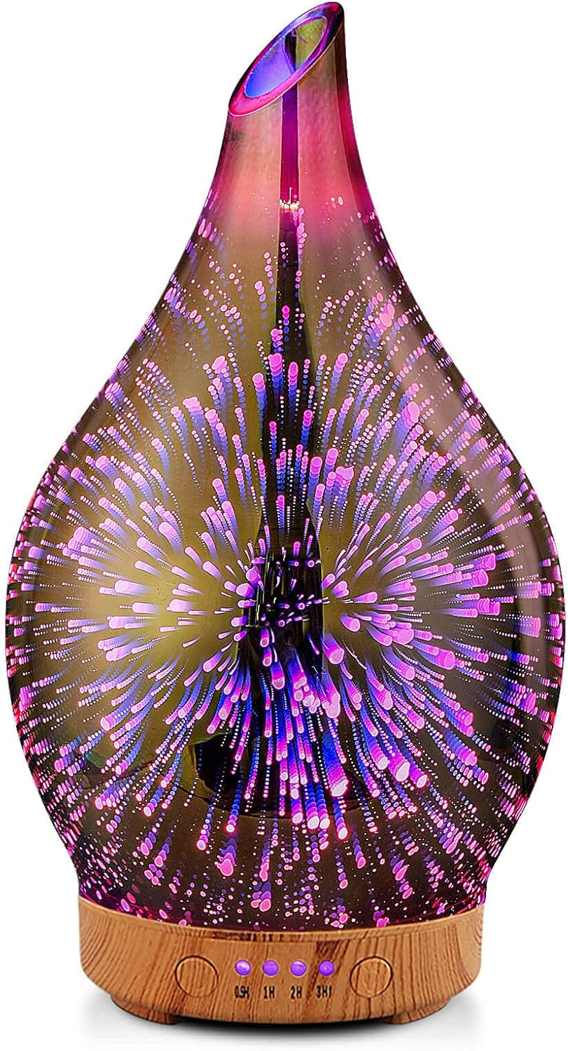 Porseme 280Ml Essential Oil Diffuser 3D Hand-Blown Glass Aroma Diffusor, Aromatherapy Unltrasonic Cool Mist Deffuser, 7 Color Changing Humidifier, Waterless Shut-Off, Timer Function for Home Office