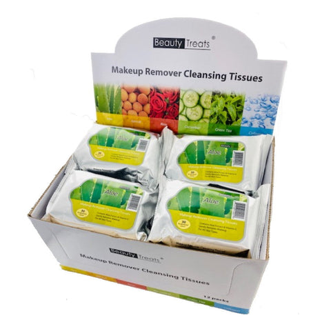 BEAUTY TREATS Makeup Remover Cleansing Tissues - Green Tea Display Set, 12 Pieces - Green Tea Display Set, 12 Pieces