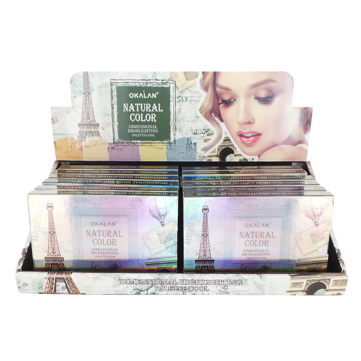 OKALAN Natural Color Dimensional Highlight Palette - Cool Display Set, 12 Pieces - Cool Display Set, 12 Pieces