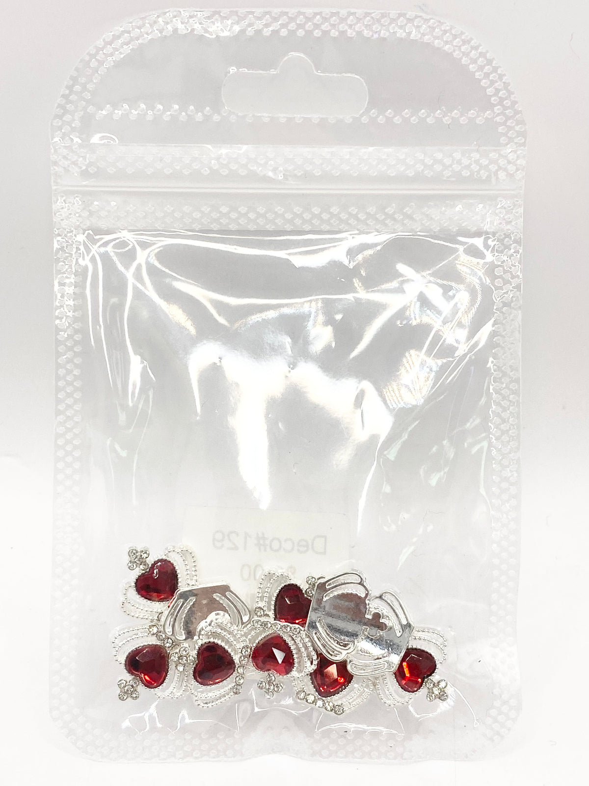 Queen - Nail Charms 10pc - #129 Silver Red Heart Crowns