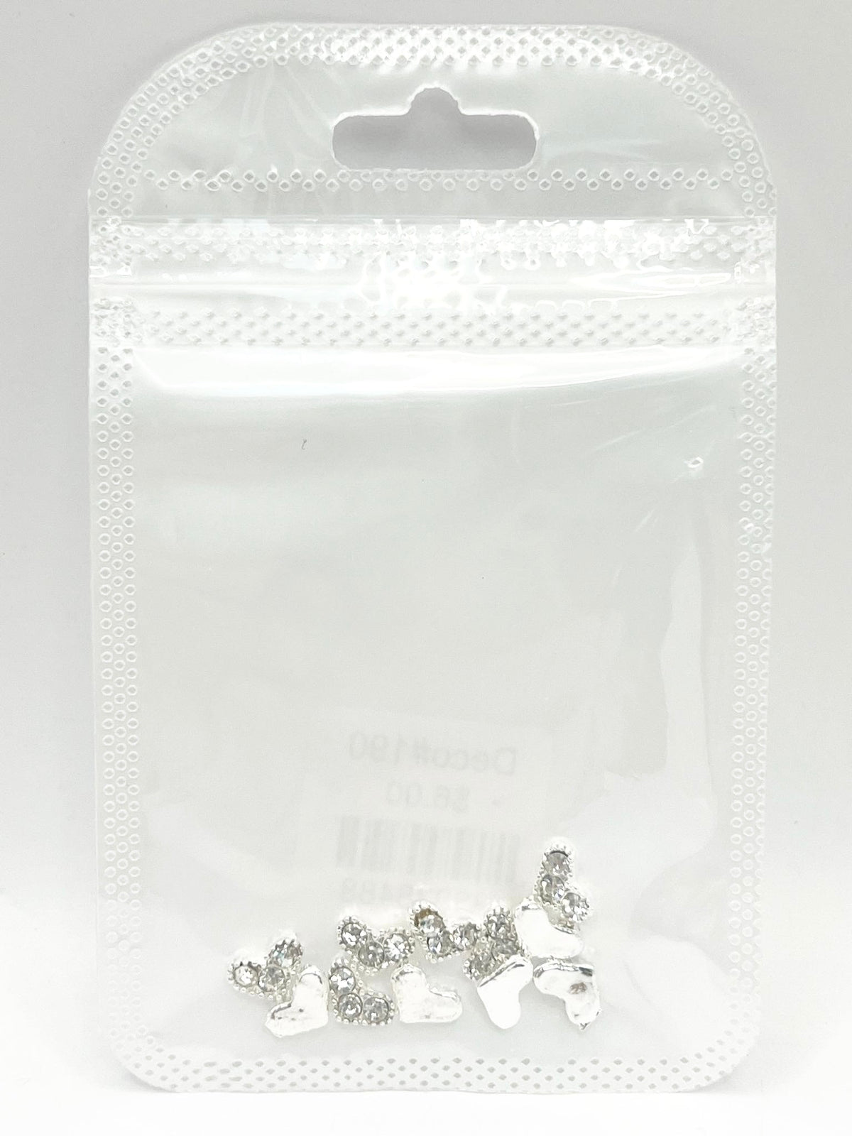 Queen - Nail Charms 10pc - #190 Silver Wide Hearts with Big Crystals