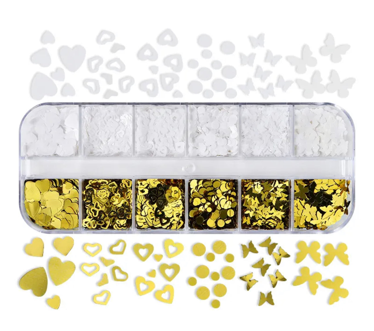12 Grids Golden And White Sequin Mix- 2