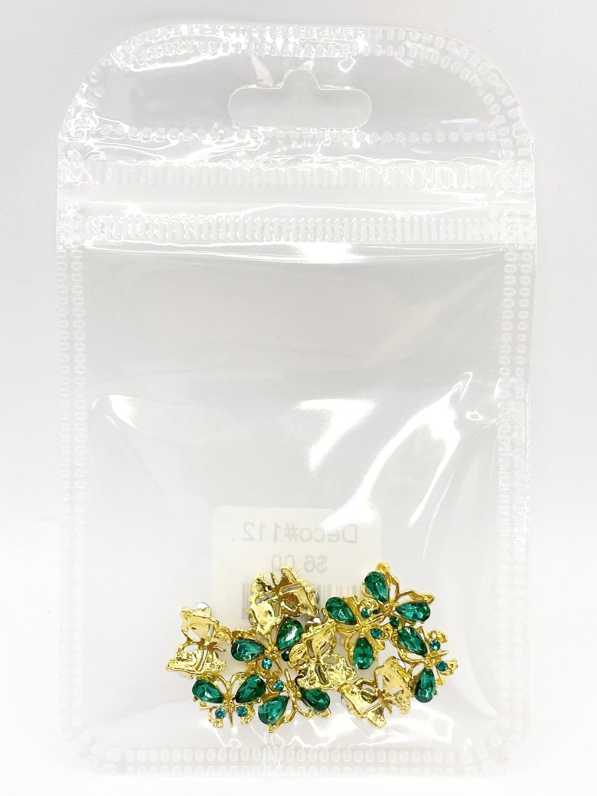 Queen - Nail Charms 10pc - #112 Gold Dark Green Gem Butterflies
