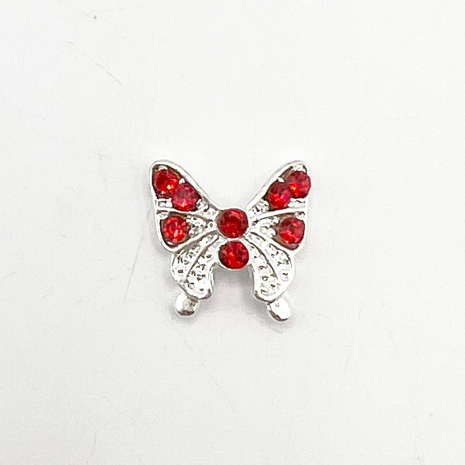 Queen - Nail Charms 10pc - #149 Silver Butterflies w/ Red Stones
