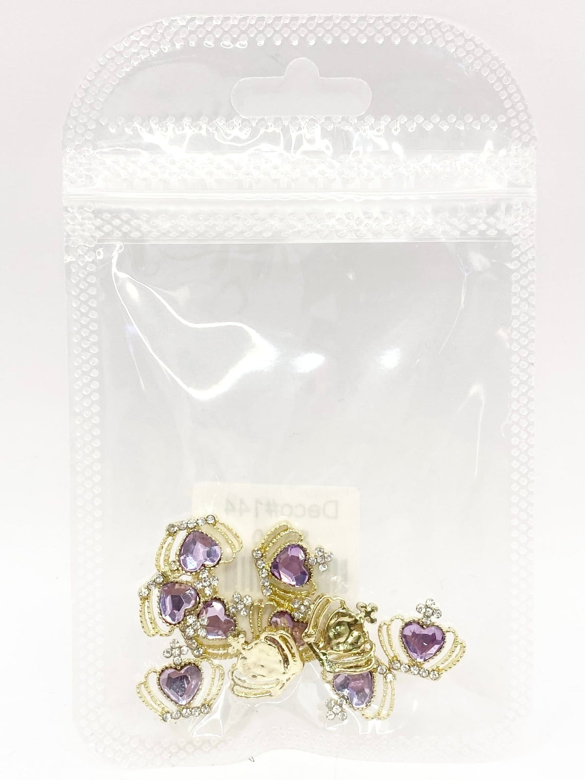 Queen - Nail Charms 10pc - #141 Gold Purple Heart Crowns