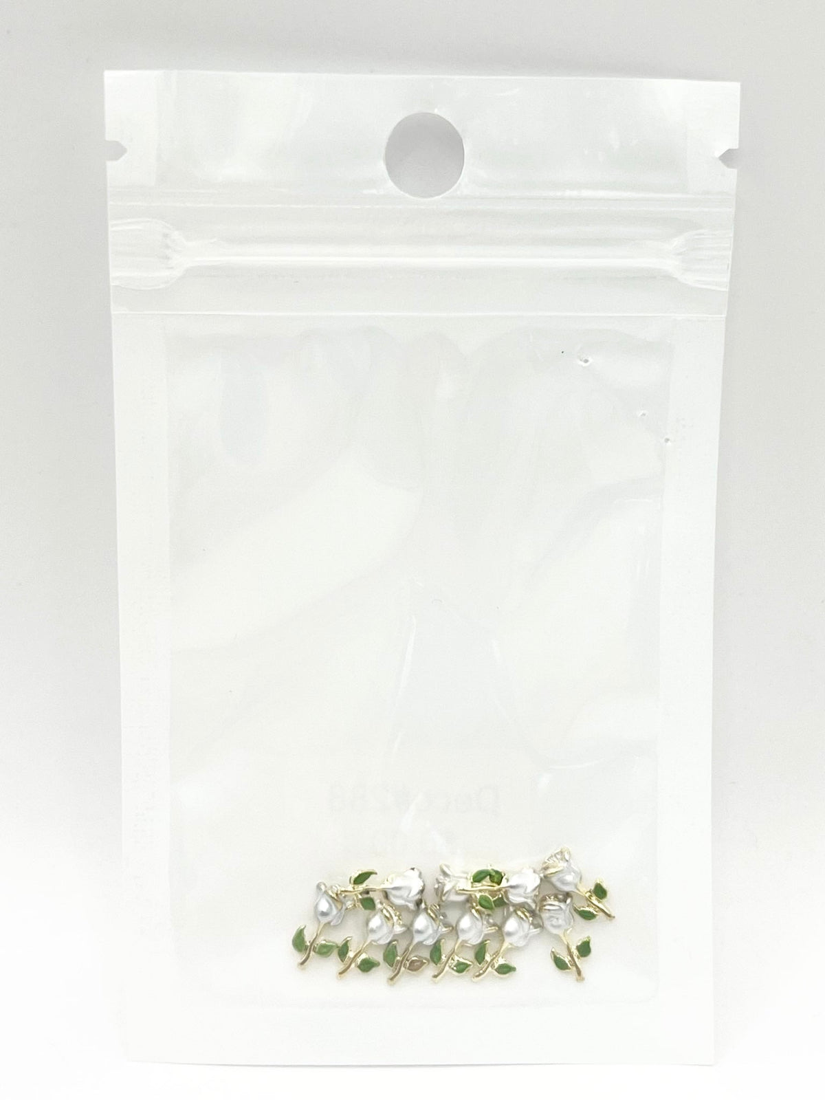 Queen - Nail Charms 10pc - #288 Gold Glossy White Roses