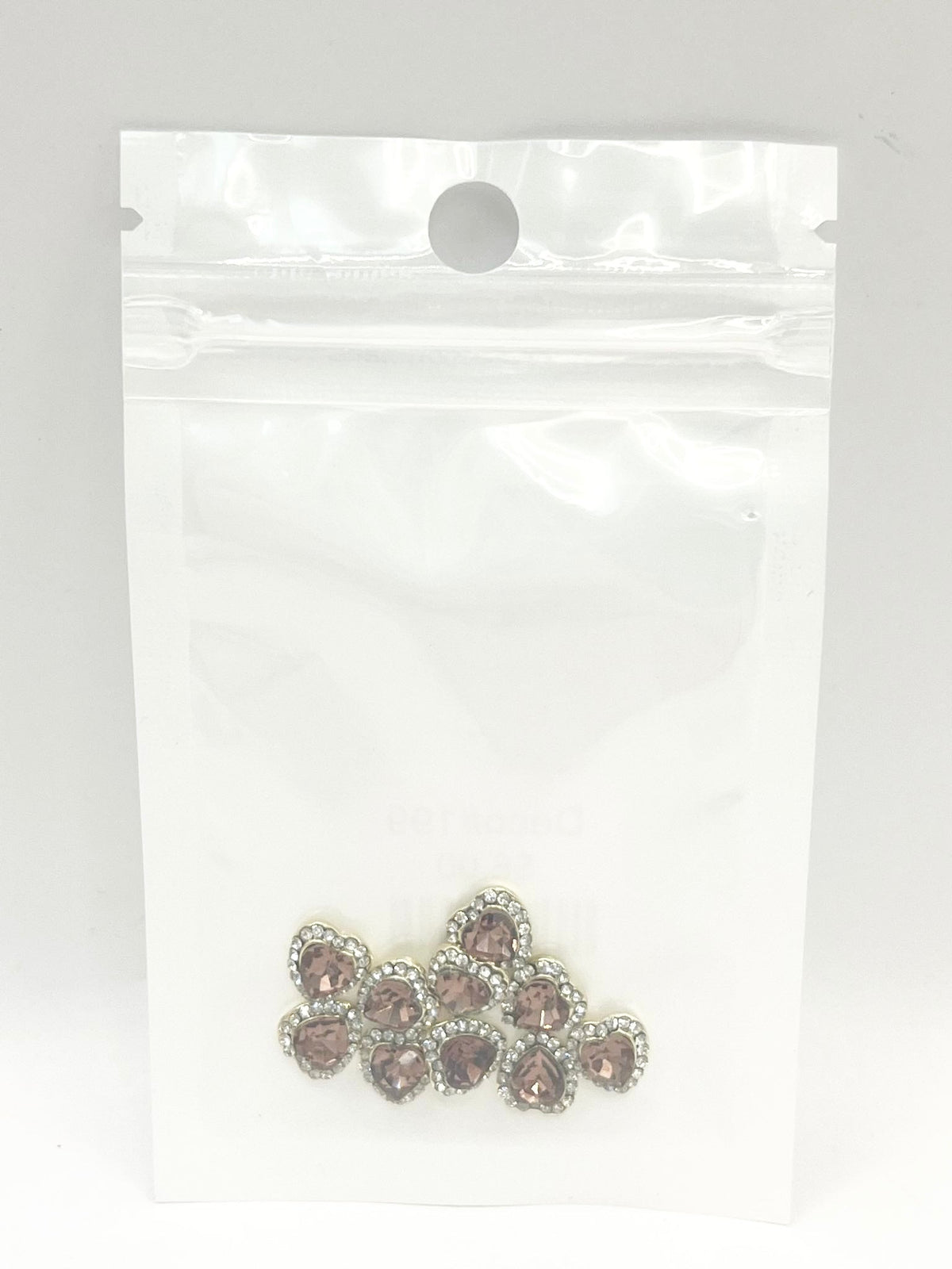 Queen - Nail Charms 10pc - #199 Gold Bronze Hearts with Surrounding Crystals