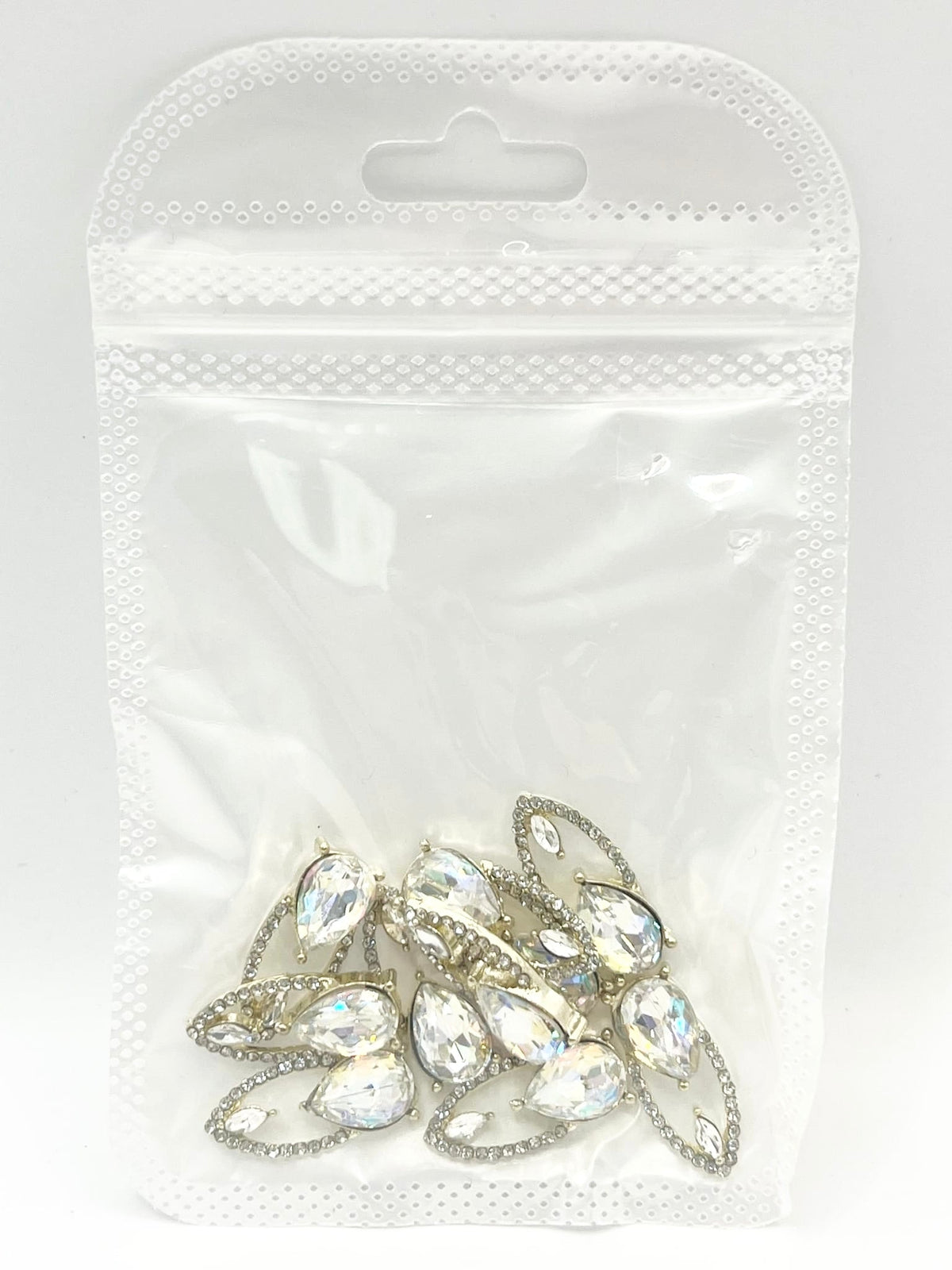 Queen - Nail Charms 10pc - #416 Gold White Gem Fingernail Charms with Crystals Outline