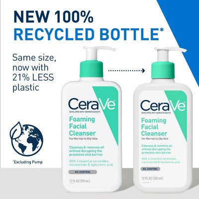 CeraVe Foaming Face Wash with Hyaluronic Acid and Niacinamide 12 fl oz - Imperfect Container