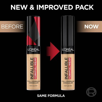 L'Oreal Paris Infallible Full Coverage, Waterproof Concealer 385 Amber 0.33 fl oz - Imperfect Container