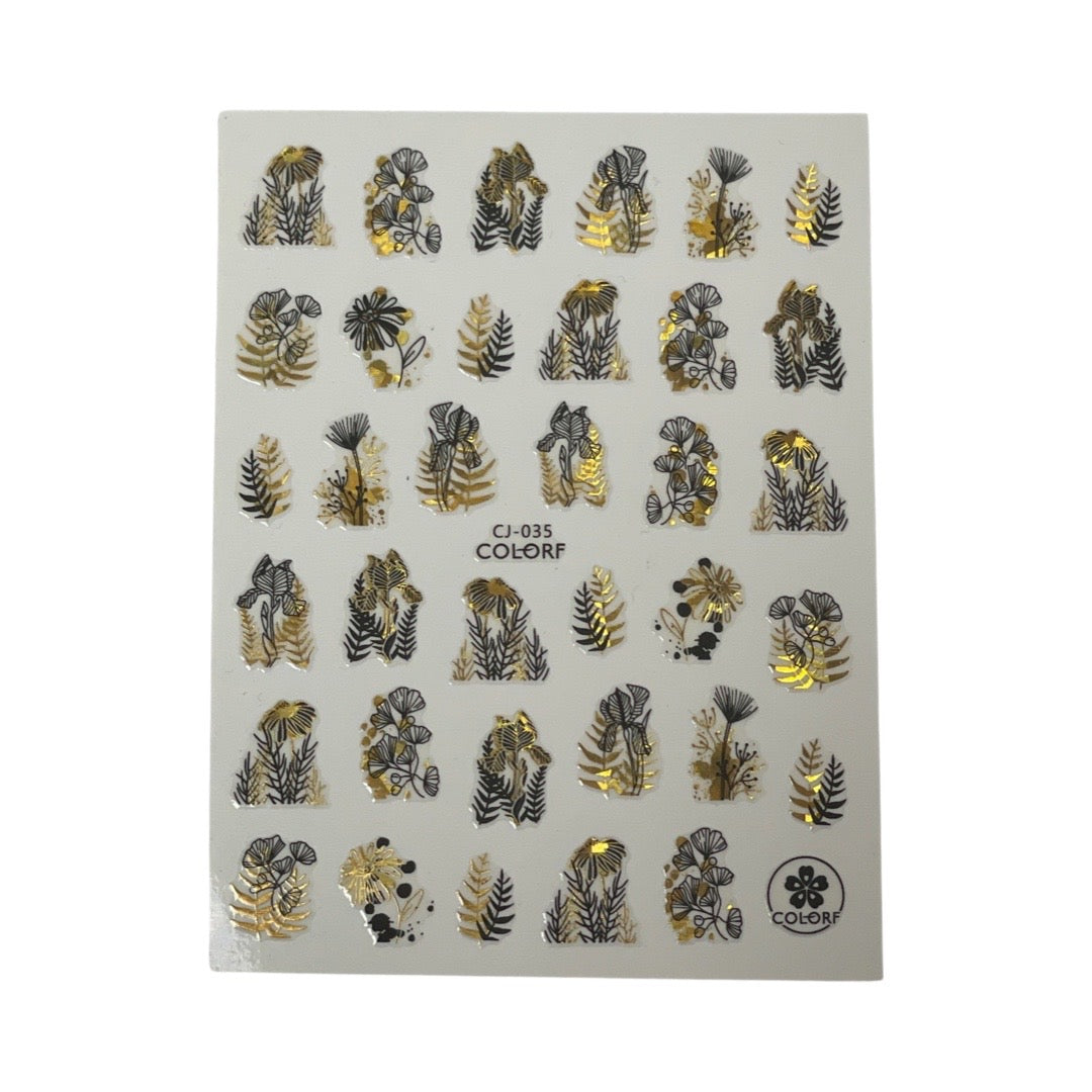 Black And gold Branches Nail Stickers CJ-035