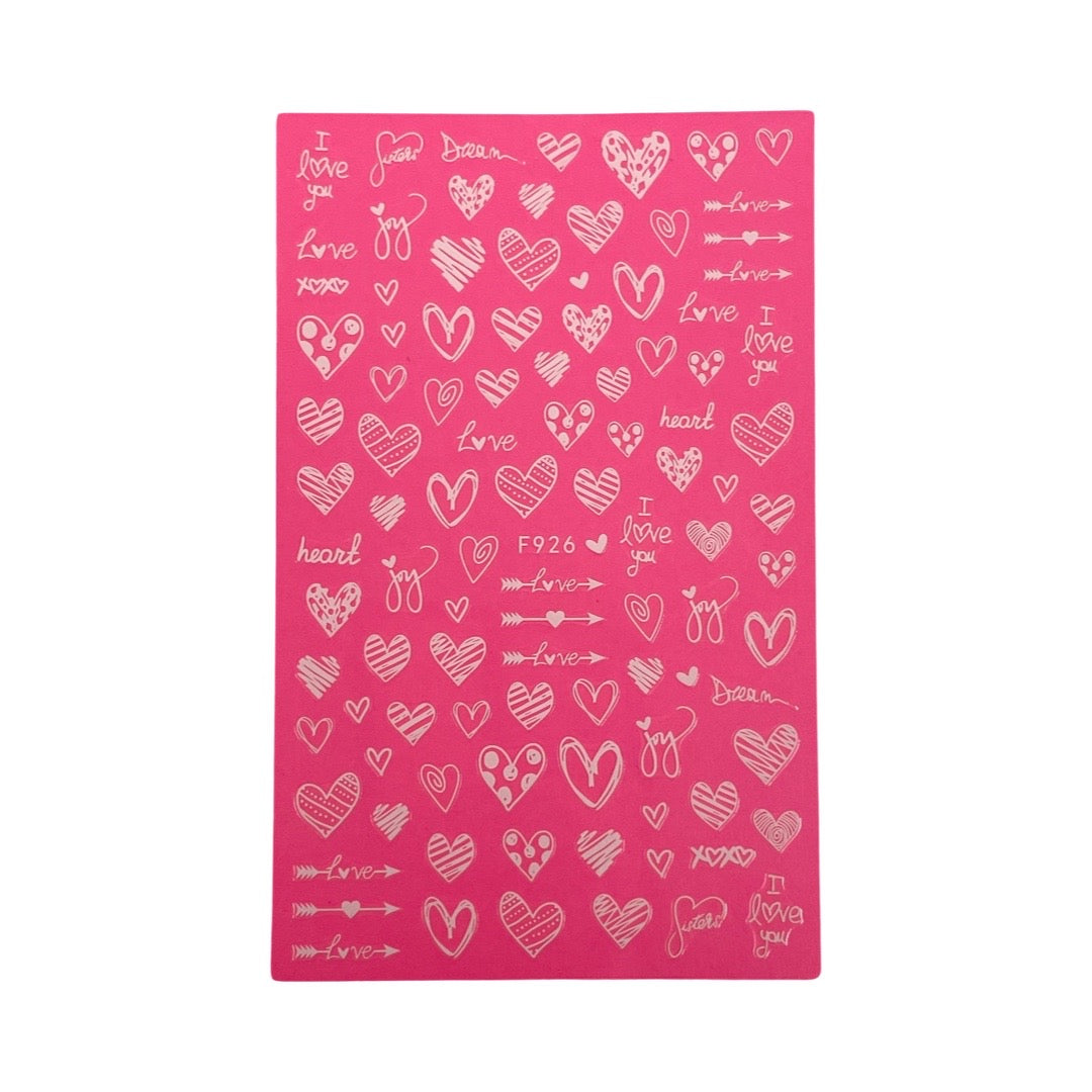 White Hearts- Nail Sticker- F926