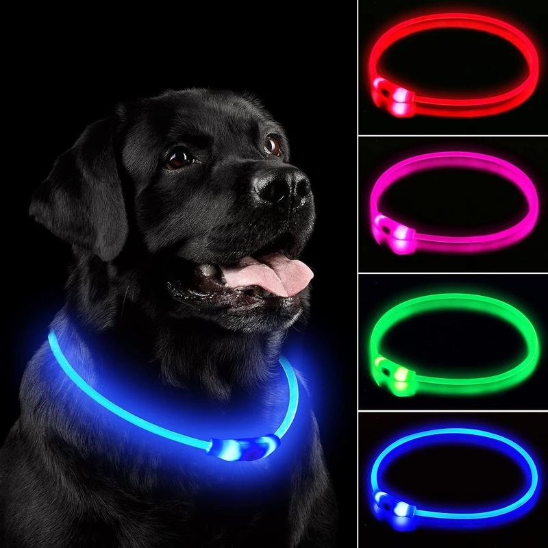 LED Dog Collar Rechargeable Light up Collars IP67 Waterproof for Night Walking Adjustable Reusable Safety Necklace for Small Medium Large Dogs in Red Pink Green Blue