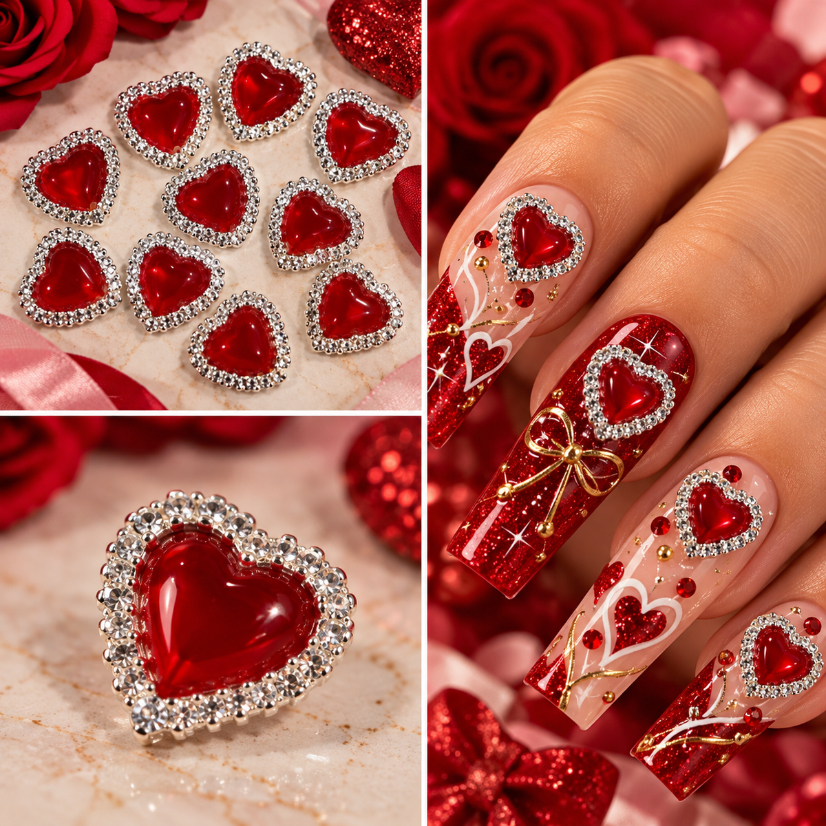 Queen - Nail Charms 10pc - #207 Red Ruby Hearts
