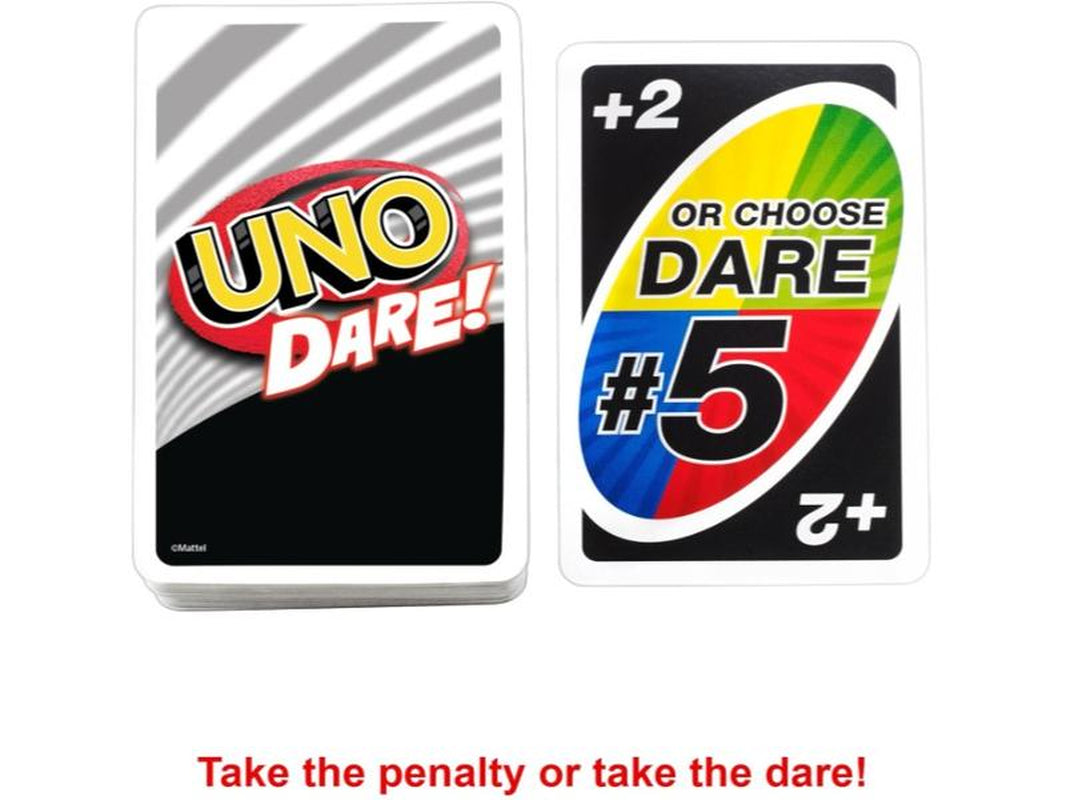 Mattel Games UNO Dare Card Game for Families & Parties Featuring Challenging & Silly Dares from 3 Different Categories