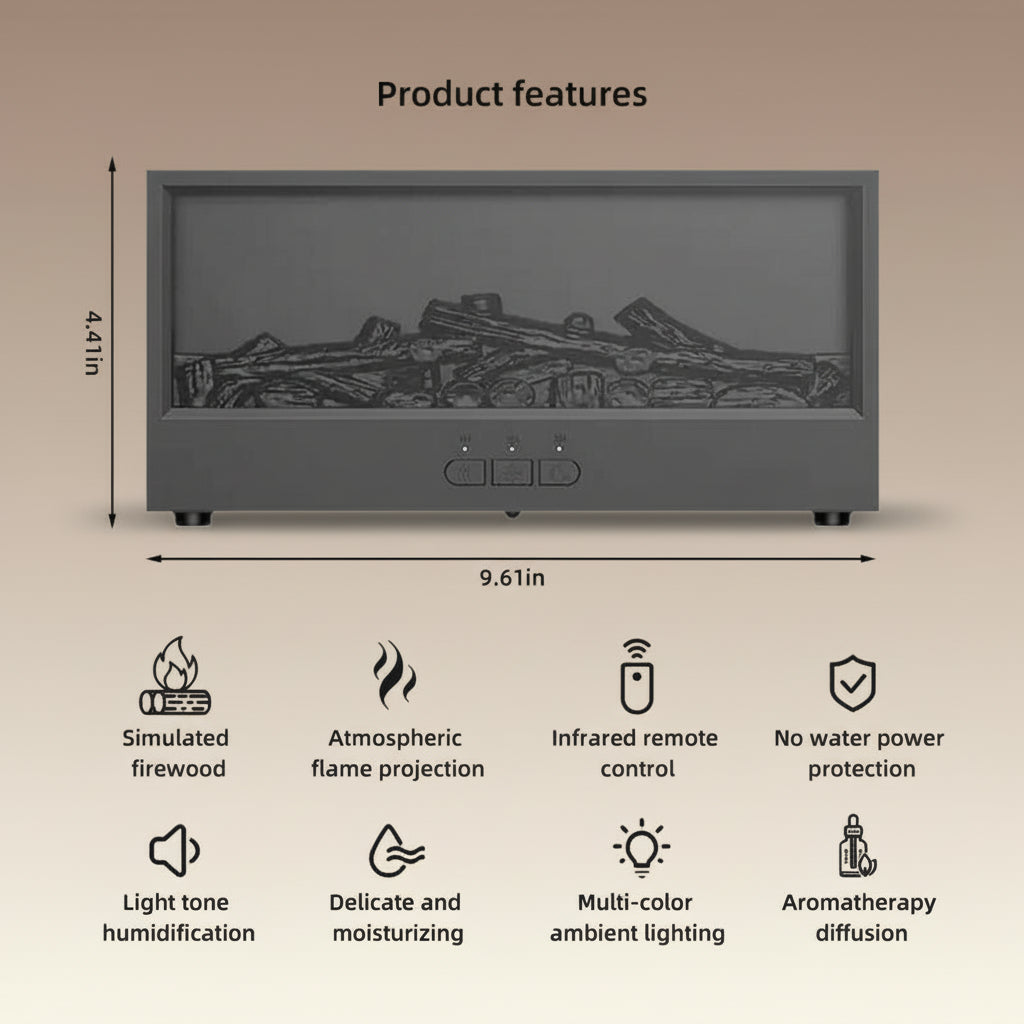 300 Ml Essential Oil Diffuser, 7 Color Flame Modes - Aroma Therapy Device, Air Humidifier , Air Purifier, Fragrance Diffuser, Automatic Shut-Off, Timer and Remote Control, Suitable for Home and Bedroom, Can Be Given as a Gift. Fireplace Humidifier
