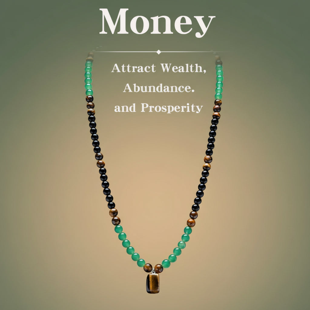 ARPURRAINA Money Attraction Necklace with Greenaventurine & Tiger Eye Pendant Healing Crystal Stone ,Anniversary, Vacation &Theme Parties Jewelry Charms Abundance Crystal Bracelet,Long Chain,Sweater Chain,Ideal Gift Jewelry for Men and Women