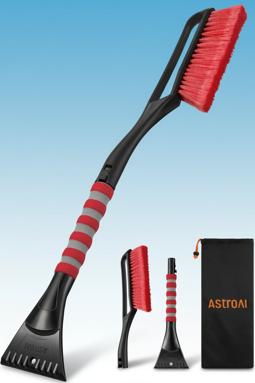 Astroai 27" Snow Brush and Ice Scrapers for Car Windshield, Detachable Snow Scrapers with Ergonomic Foam Grip for Cars, Trucks, Suvs (Heavy Duty ABS, PVC Brush, Orange)