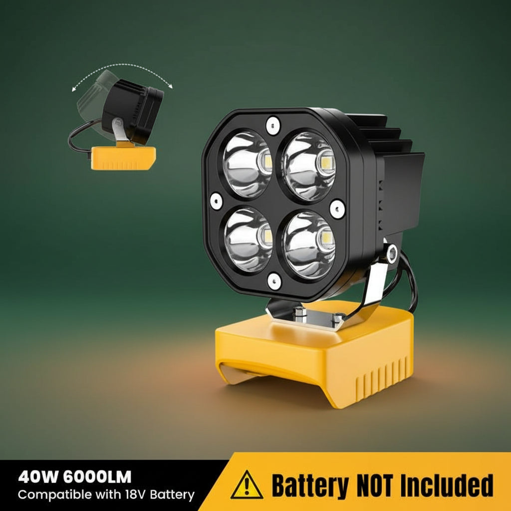 Azocek 18V Cordless LED Work Light ā 40W 6000LM Milwaukee Battery Compatible, Adjustable Floodlight for Camping, Construction, Auto Repair & Outdoor Use