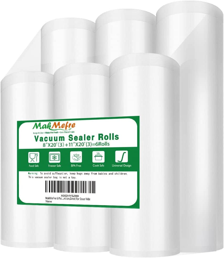 Makmefre 8 Pack 8"X20'(4Rolls) and 11"X20' (4Rolls) Vacuum Sealer Bags Rolls for Food,Commercial Grade, BPA Free,Puncture Prevention,Great for Sous Vide Cooking