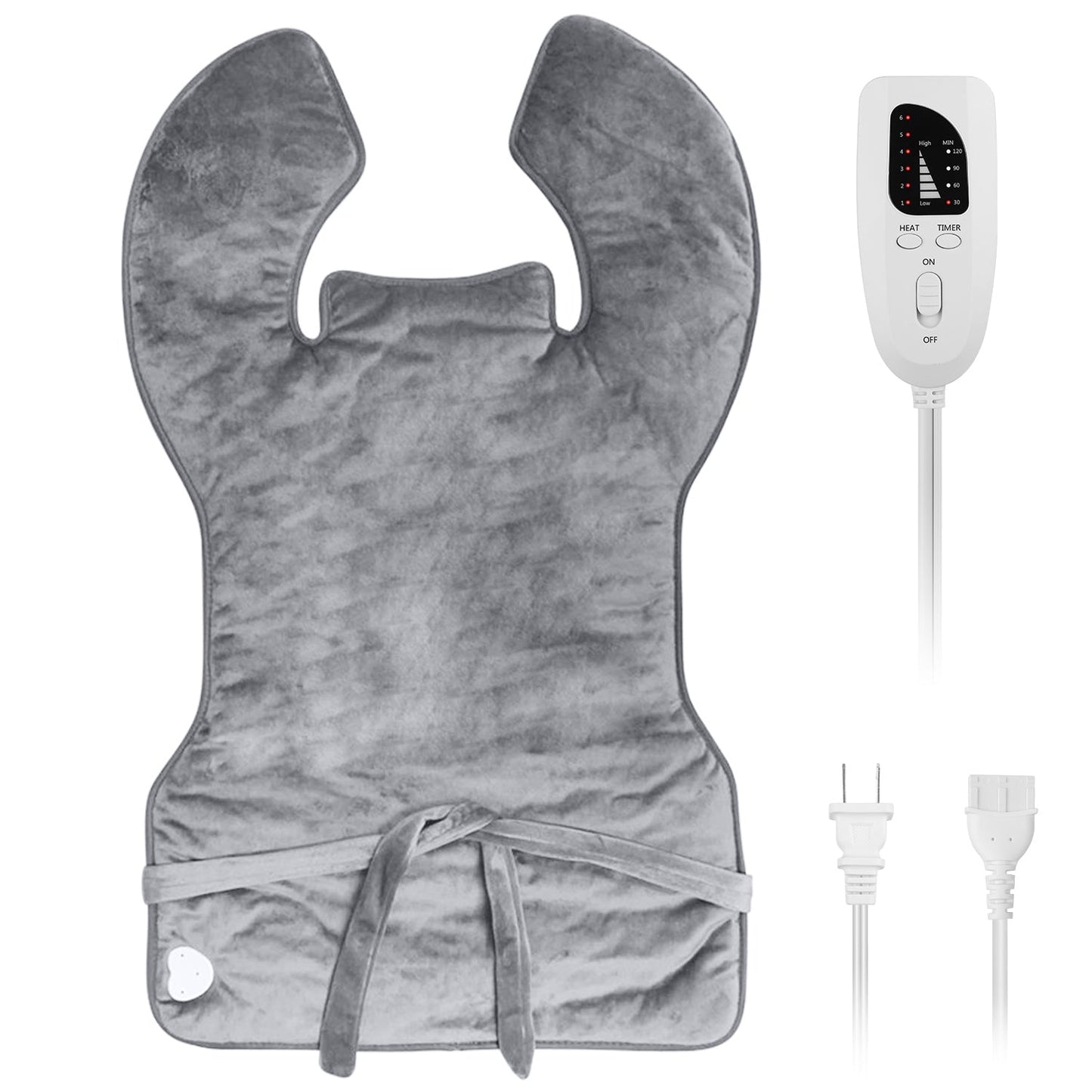 36.6x22in Electric Heating Wrap for Neck Shoulder Fast Heating Pad Mat Heated Neck Wrap for Back Pain Relief with 6 Temperature Settings 4 Timer Modes