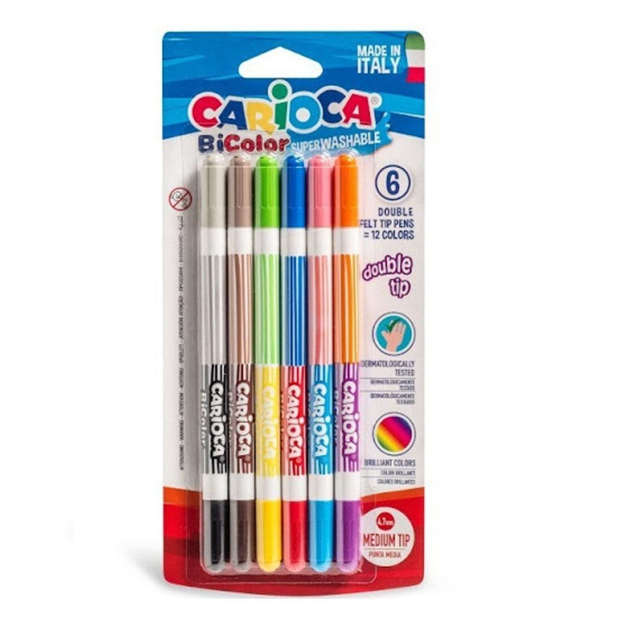 Carioca Bicolor Super Washable Felt Tip Pens 6 Pack
