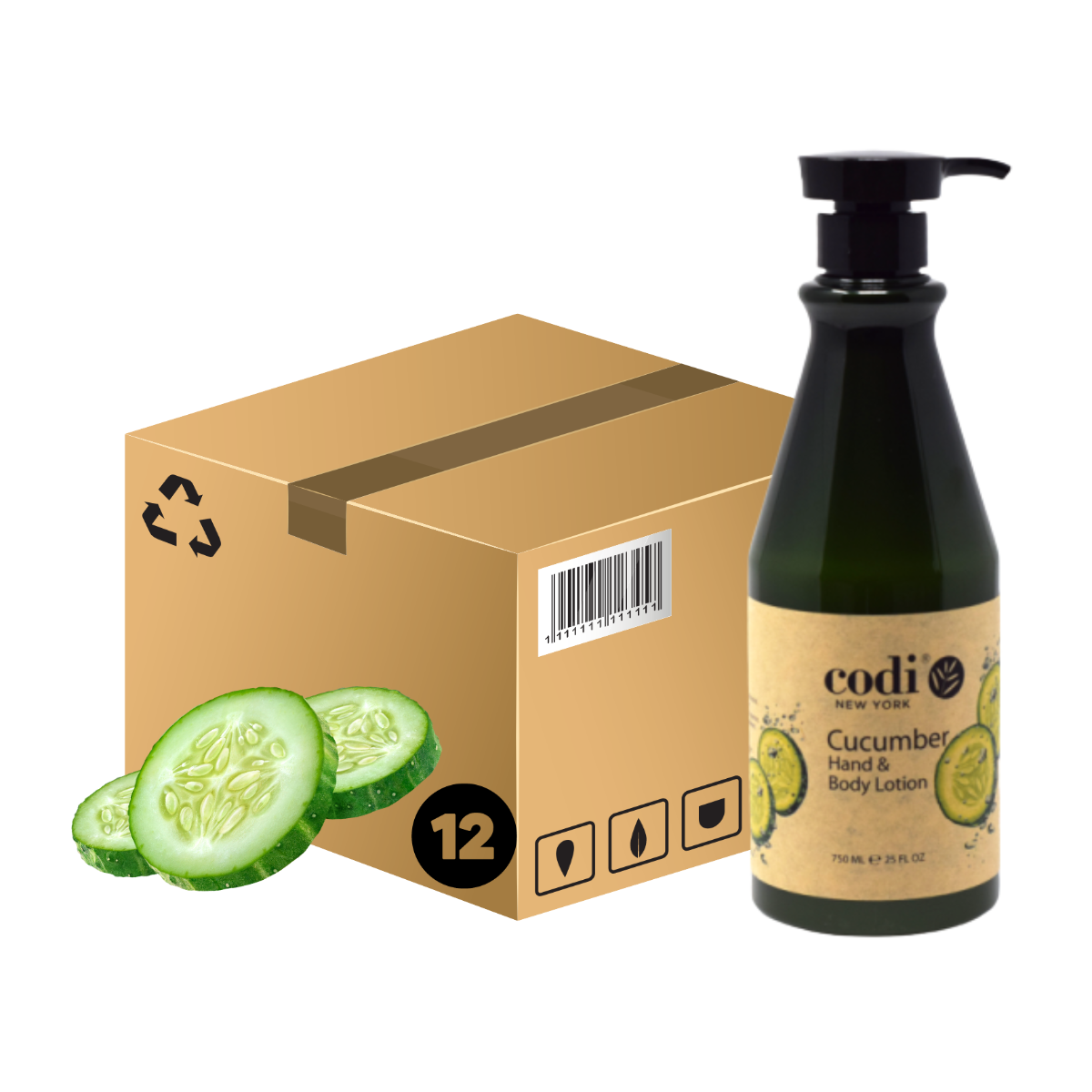 *Case (12pc) Hand & Body Lotion Cucumber 750ml - w/Pump