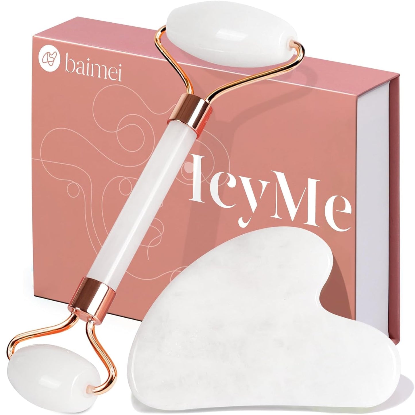BAIMEI Icyme Gua Sha & Jade Roller Facial Tools Face Roller and Gua Sha Set for Puffiness and Redness Reducing Skin Care Routine, Self Care for Men Women - Green