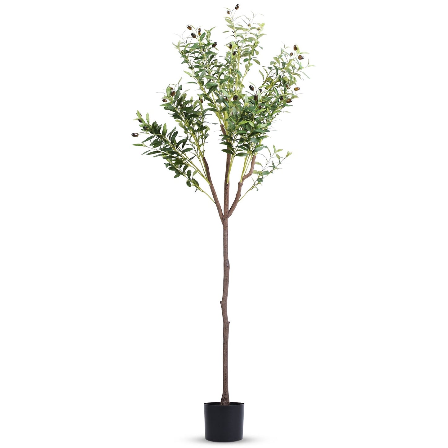 5.9FT Artificial Olive Tree Tall Fake Olive Plant Faux Potted Olive Tree with Lush Olive Branches and Fruits with Black Planter Pot for Modern Home Of