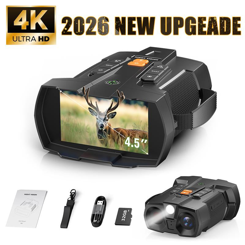 Nitehawk 4K Night Vision Binoculars - 10X Zoom, Rechargeable, 32GB SD Card Included - Perfect Cool Tech Gadgets for Camping and Boating - Ideal Gifts for Men, Dads, and Husbands!