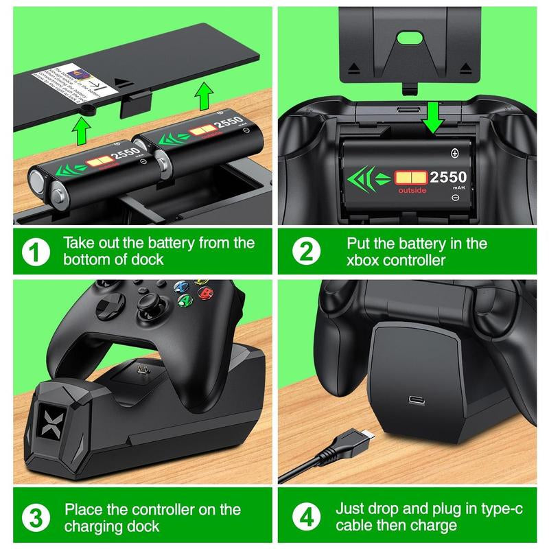 Ultimate BEBONCOOL Xbox Controller Charger Station - Dual Dock with 2 Rechargeable 2550mAh Battery Packs & 4 Stylish Covers for Xbox One/Series X|S Controllers