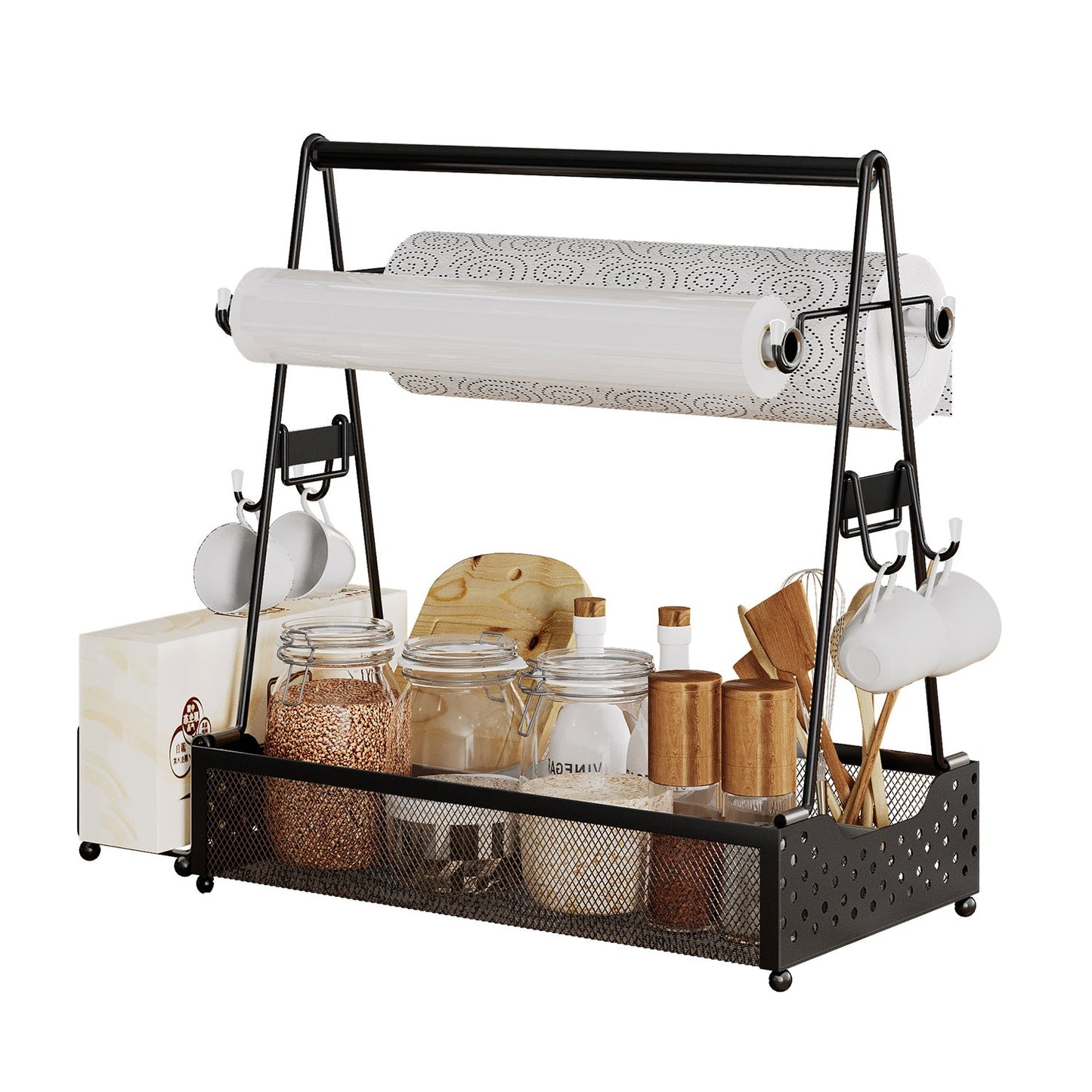 Utensil Caddy Metal Grill Caddy with Paper Towel Holders Utensil Holder for Outdoor Picnic Barbecue Camping Grilling Tools Storage Organizer Barbecue