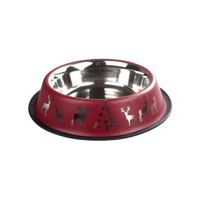 Oripet Holiday Patterned Steel Pet Bowl for Food and Water 16 oz