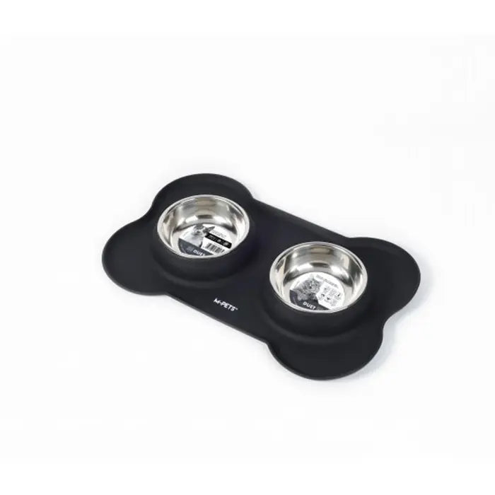 M-Pets Duet Silicone Mat Pet Bowl Set Black 2x400ml