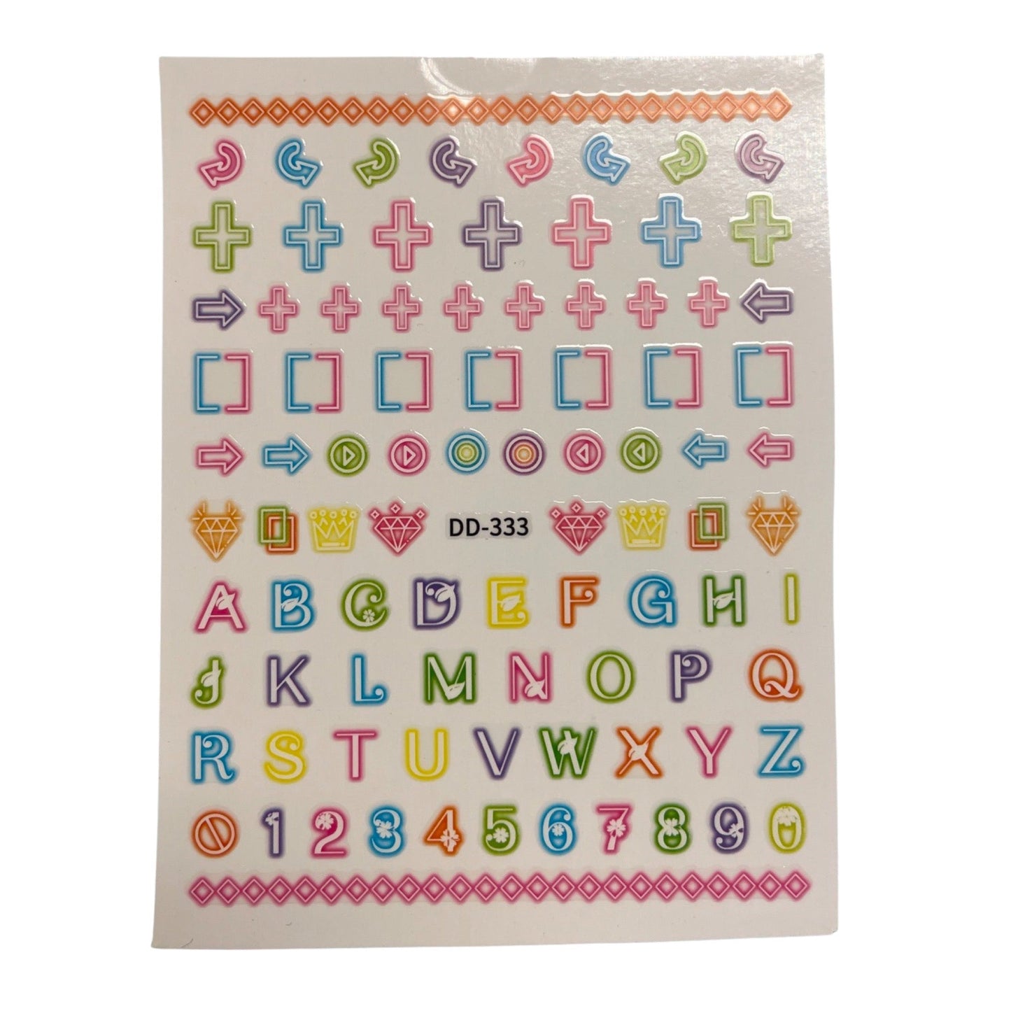 Nail Sticker - DD-333 Colorful Letters and Shapes | Cross, Arrow, Squares