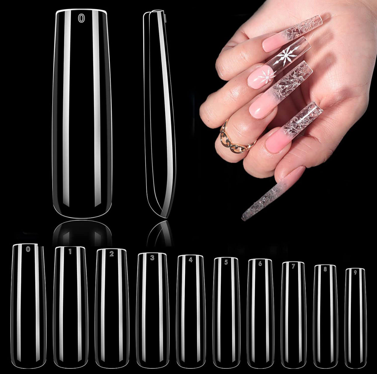 Full Cover XL Square Clear / Nail Tips Bag 0 to 9 - 504pcs