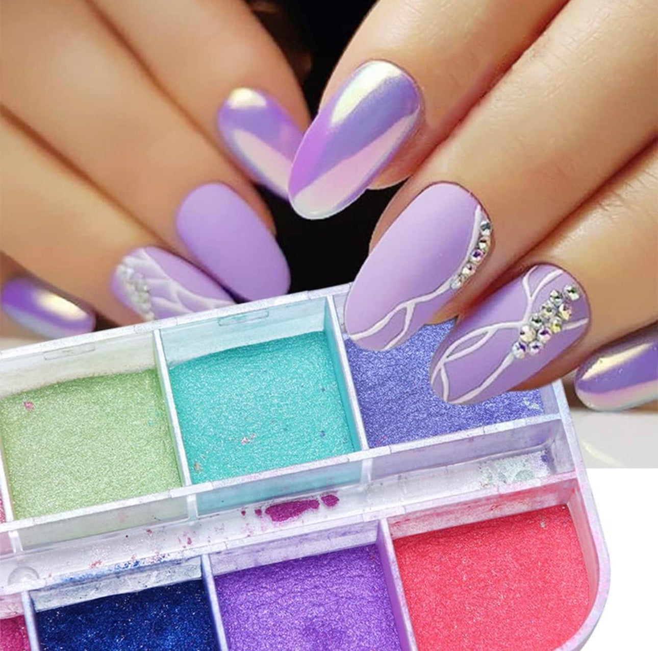 12 Grids Nail Glitter Colorful Mirror powder